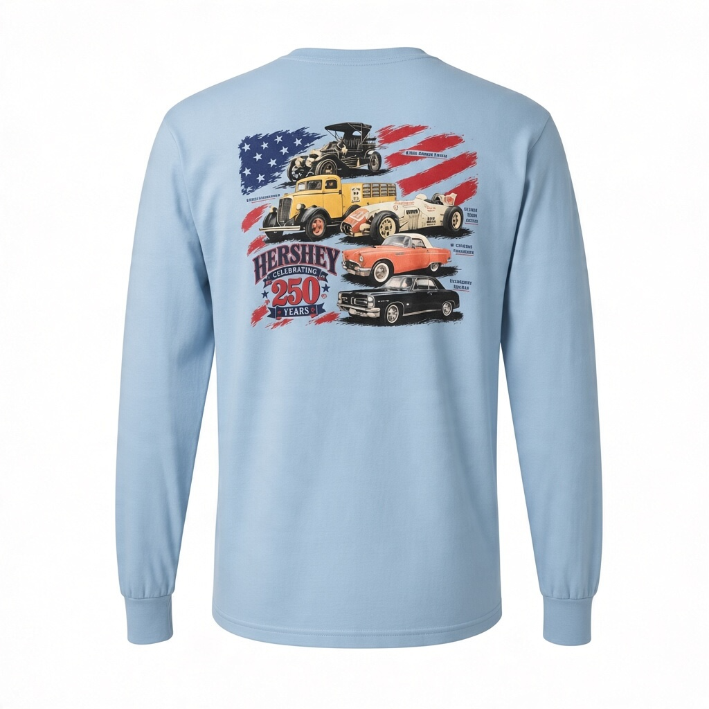 AACA America's 250th Anniversary Hershey Long Sleeve T-Shirt in Sky Blue